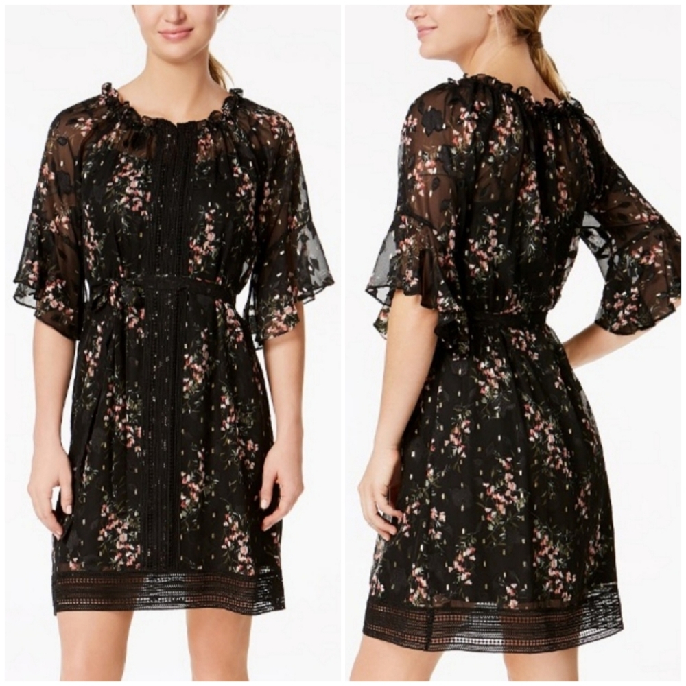 TAYLOR Floral Print Bell Sleeve Dress